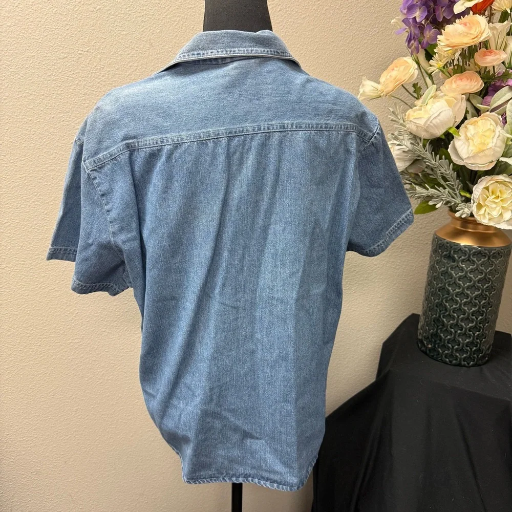 Vivaldi Jeanswear Floral Embroidered Denim Button Down Shirt Large Vintage - Picture 4 of 8